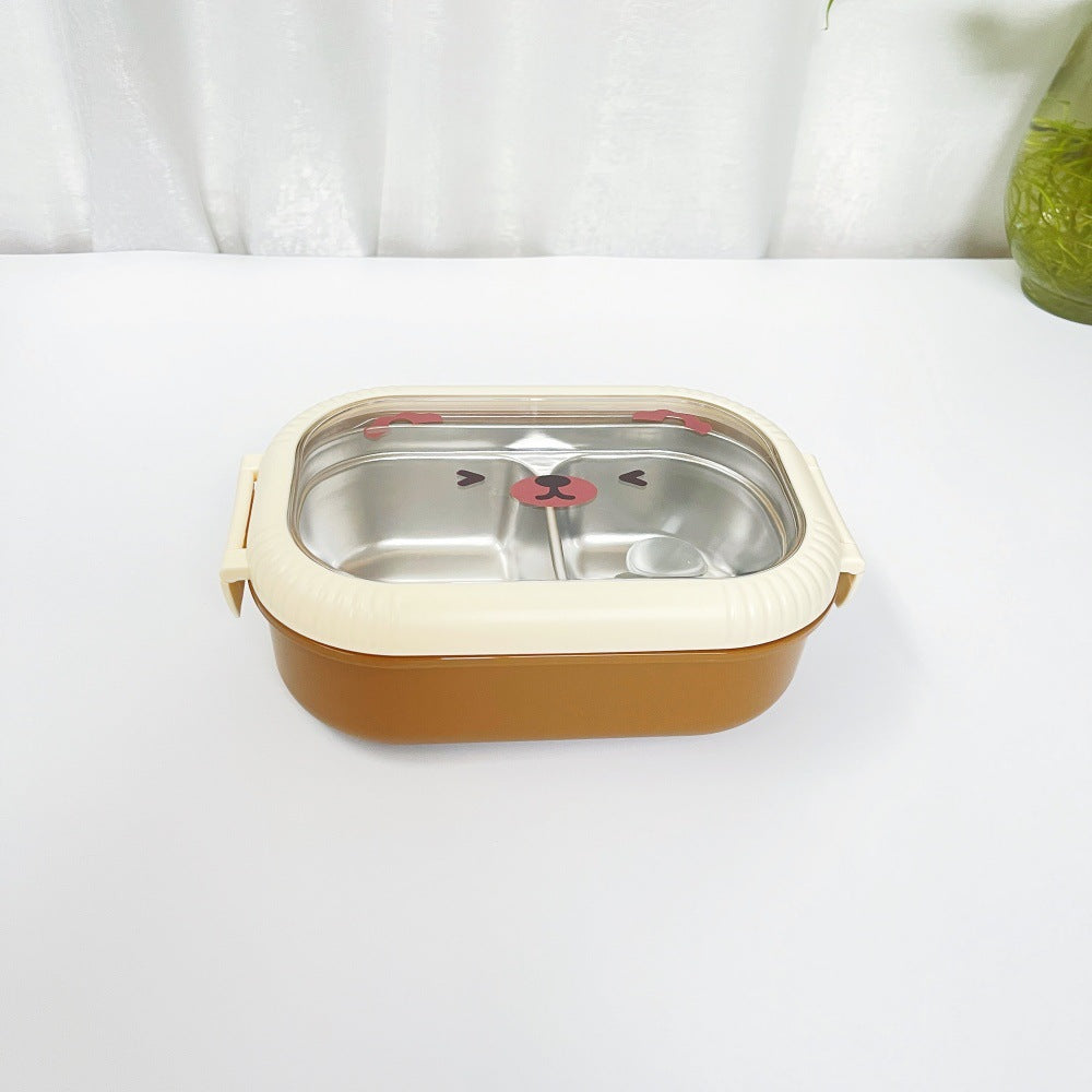Cartoon cute bear stainless steel portable compartment lunch box with lid - Korvel