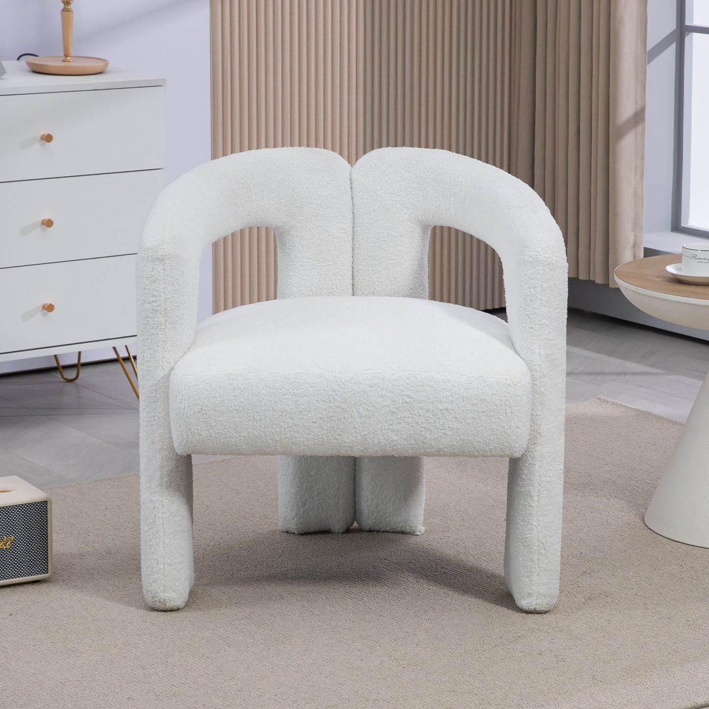 Teddy fabric modern design dining chair,open-Back ,modren kitchen armchair for Dinging Room(BEIGE) - Korvel