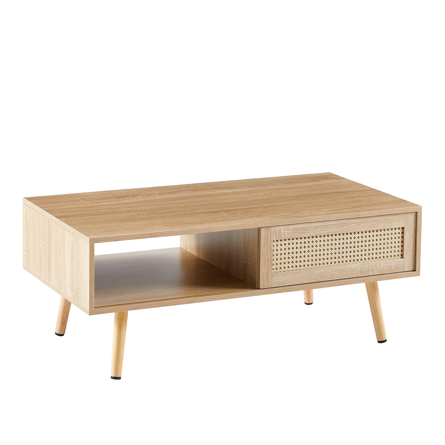 41.34" Modern Rattan Coffee Table with Sliding Door Storage