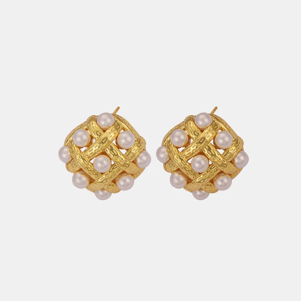 Copper Shell Pearl Stud Earrings - Korvel