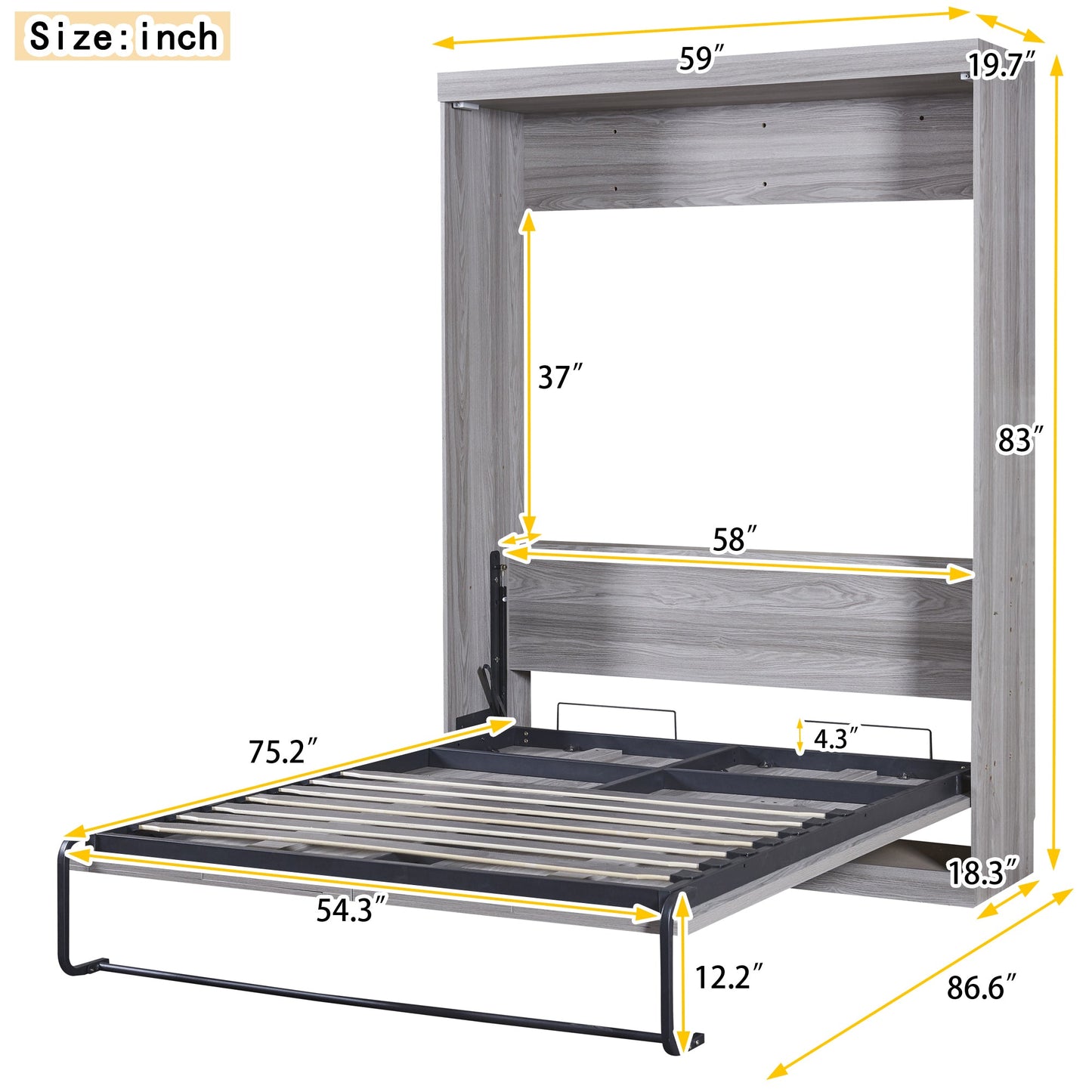 Full Size Murphy Bed, can be Folded into a Cabinet Gray - Korvel