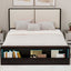 Queen Size Platform Bed Frame with Upholstery Headboard and Bookshelf in Footboard and LED Light Strips, Espresso - Korvel