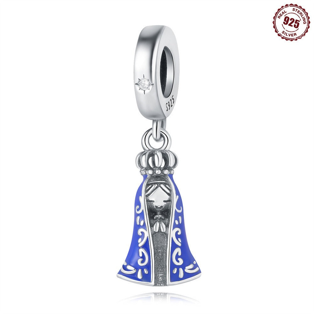 S925 Sterling Silver Virgin Mary Pendant for Bead Bracelets