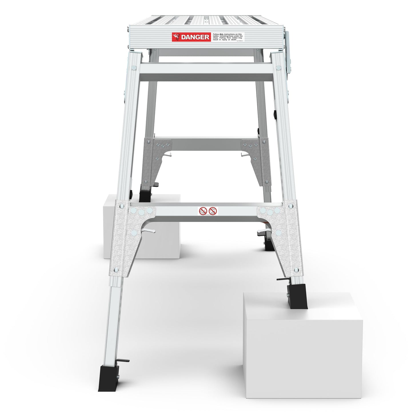 Aluminum Work Platform Large Size Step Stool Folding Portable Work Bench 40" Width Telescopic Feet 22" -27.5" Height Adjustable - Korvel