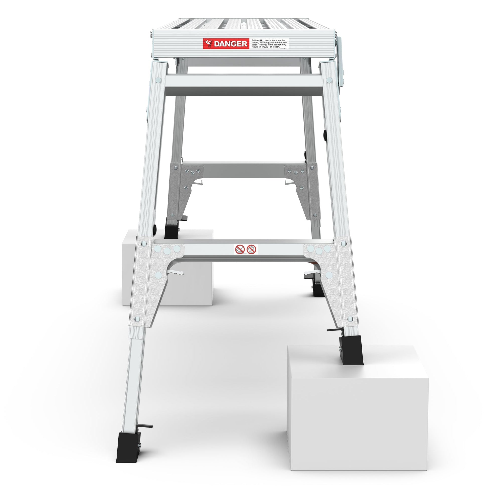 Aluminum Work Platform Large Size Step Stool Folding Portable Work Bench 40" Width Telescopic Feet 22" -27.5" Height Adjustable - Korvel
