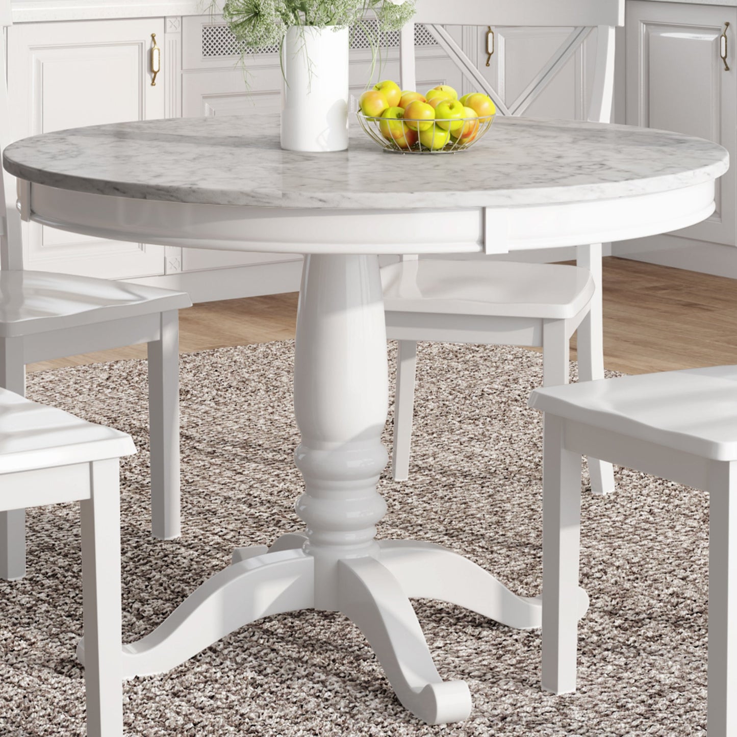 Orisfur 5 Pieces Dining Table and Chairs Set for 4 Persons Kitchen Room Solid Wood Table with 4 Chairs MDF + White + Solid Wood - Korvel