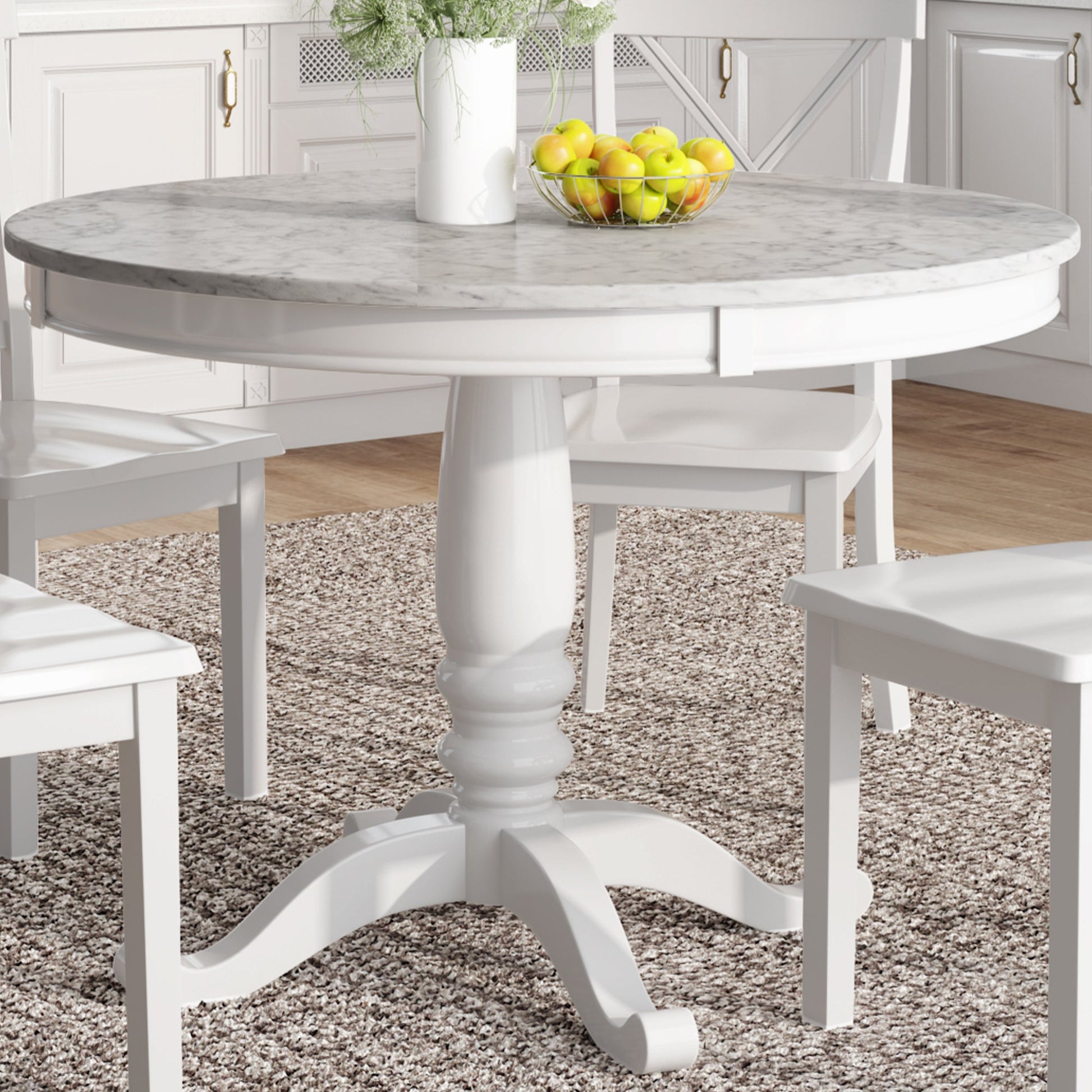 Orisfur 5 Pieces Dining Table and Chairs Set for 4 Persons Kitchen Room Solid Wood Table with 4 Chairs MDF + White + Solid Wood - Korvel