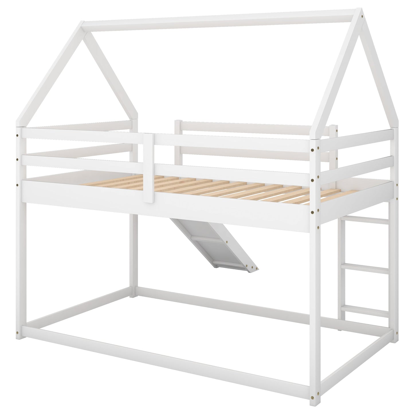 Twin Size Bunk House Bed with Slide and Ladder White - Korvel