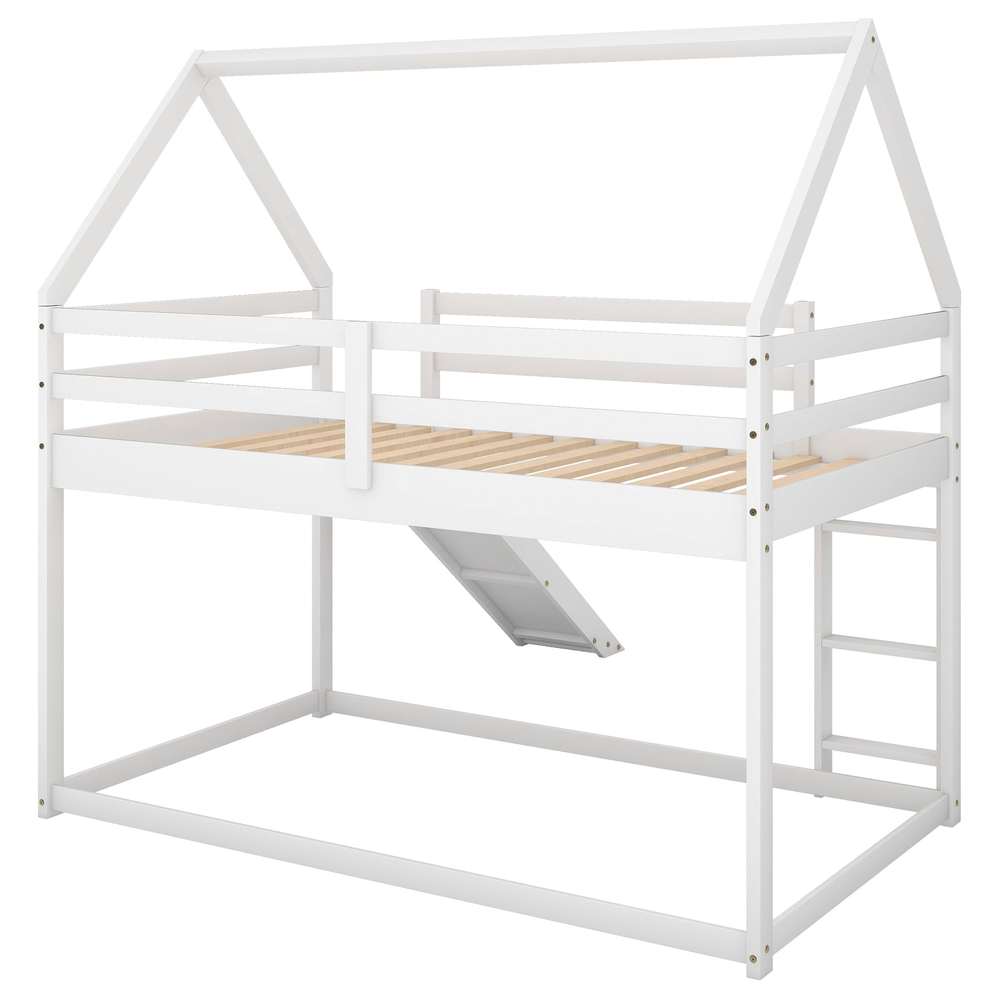 Twin Size Bunk House Bed with Slide and Ladder White - Korvel