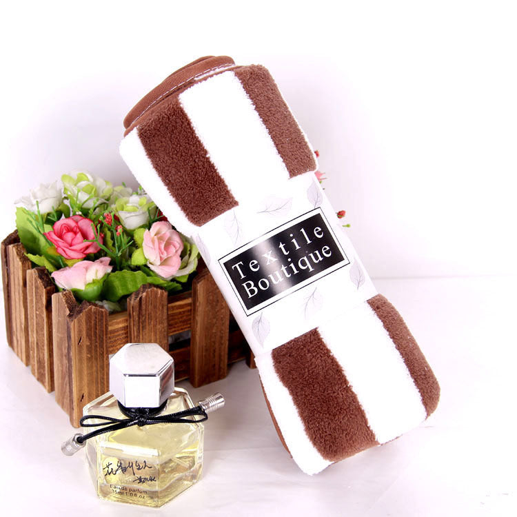 Premium Coral Fleece Bath Towel with Striped Edge