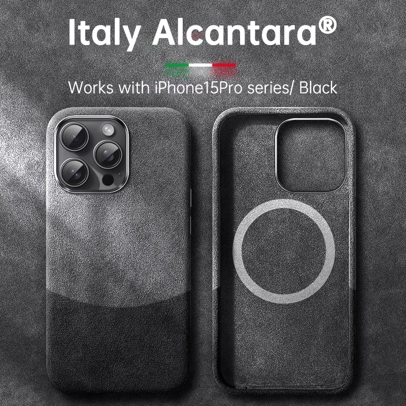 Italian Alcantara Case for iPhone 15 Pro Max Business Leather Phone Back Cover for iPhone 13 Pro Max Magnets - Korvel