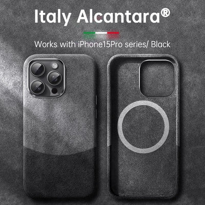 Italian Alcantara Case for iPhone 15 Pro Max Business Leather Phone Back Cover for iPhone 13 Pro Max Magnets - Korvel