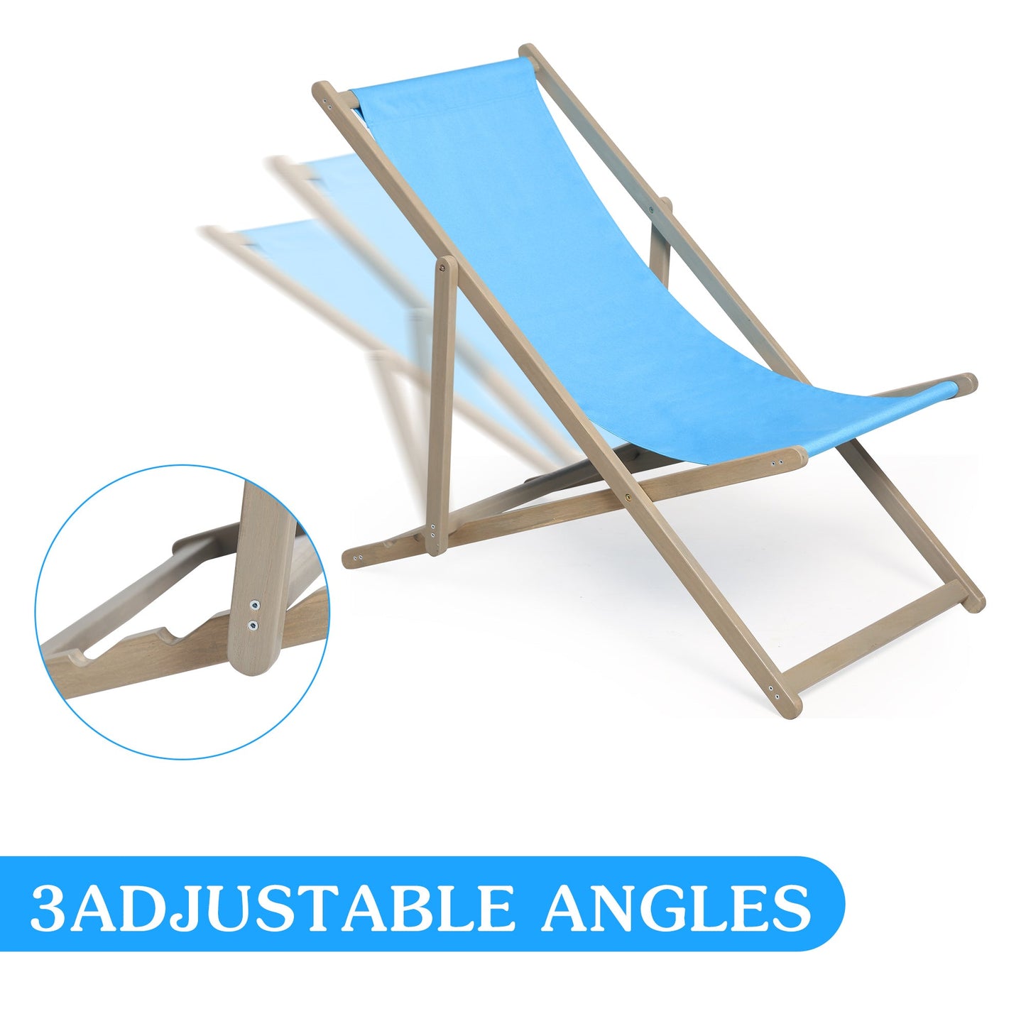 Beach Sling Patio Chair Set of 2,Wooden Folding Outdoor Chairs for Outside 3 Level Height Adjustable, Portable Reclining Beach C - Korvel