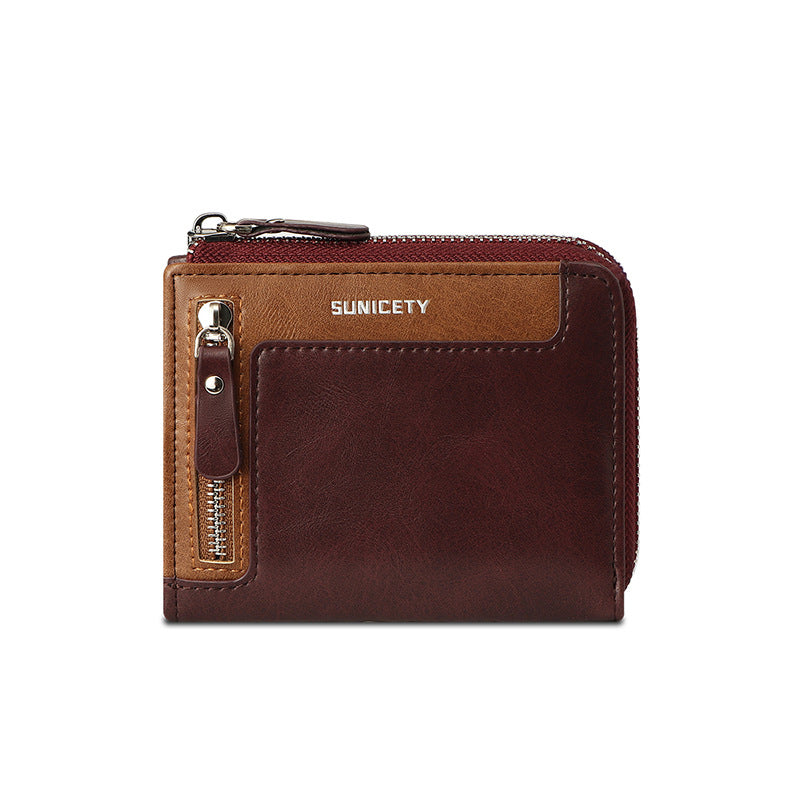 Wallet Men's Fashionable Leather Zipper Leather Bag RFID Multi Card Function ID Card Bag - Korvel