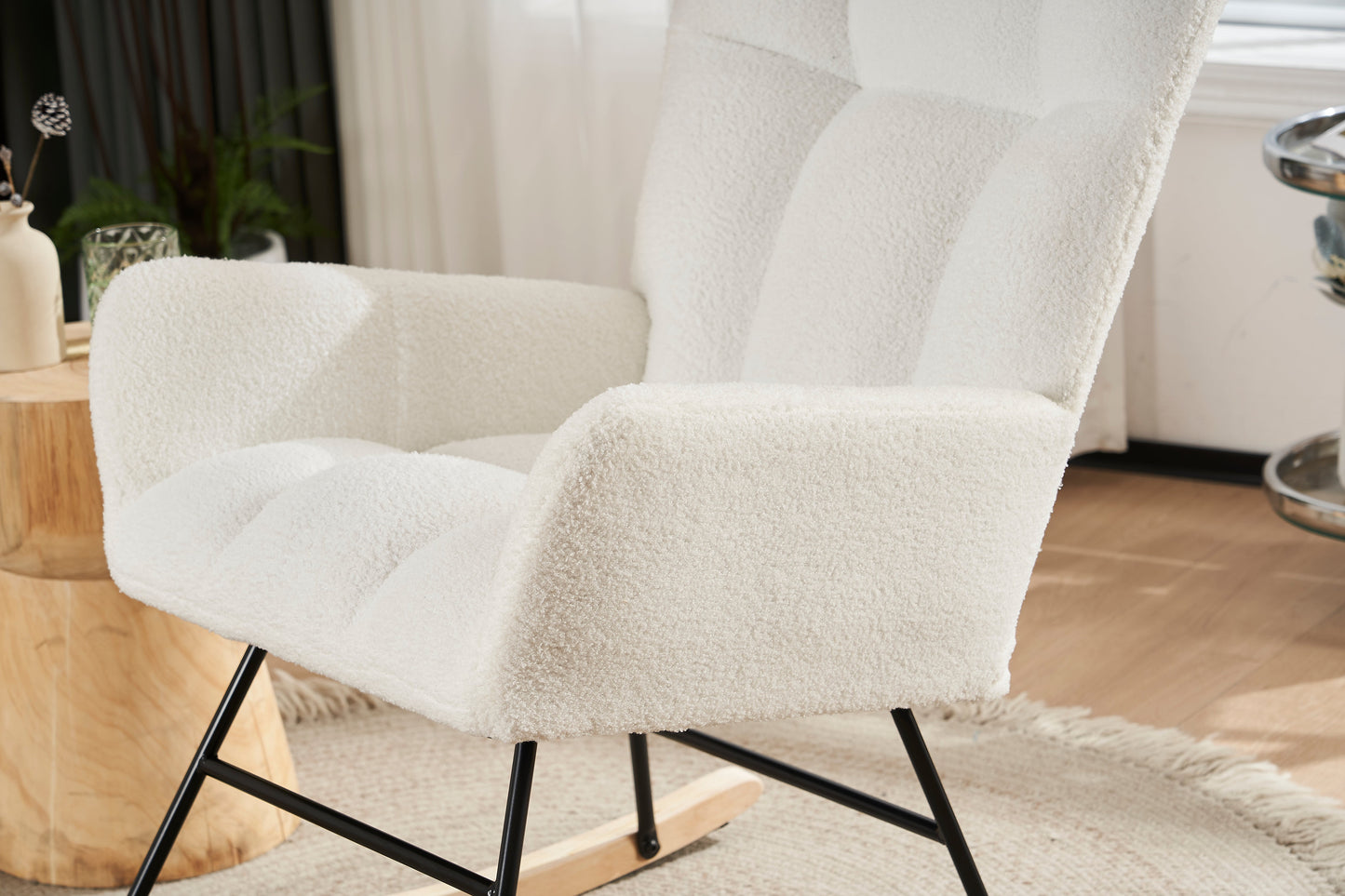 Premium Nursery Rocking Chair with Teddy Fabric Cushion