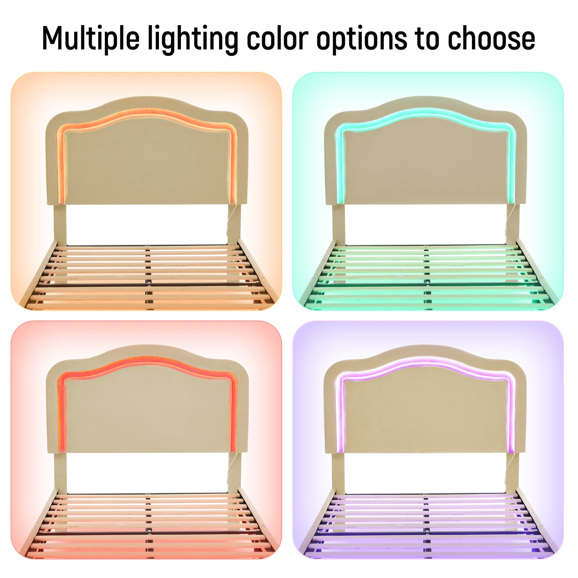 Full Size Velvet Upholstered Smart LED Bed Frame with Adjustable Height Headboard,No Box Spring Needed,Easy Assembly,Beige - Korvel