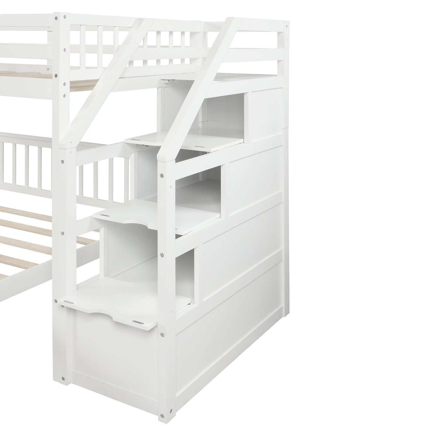 Twin over Full Loft Bed with Staircase,White - Korvel