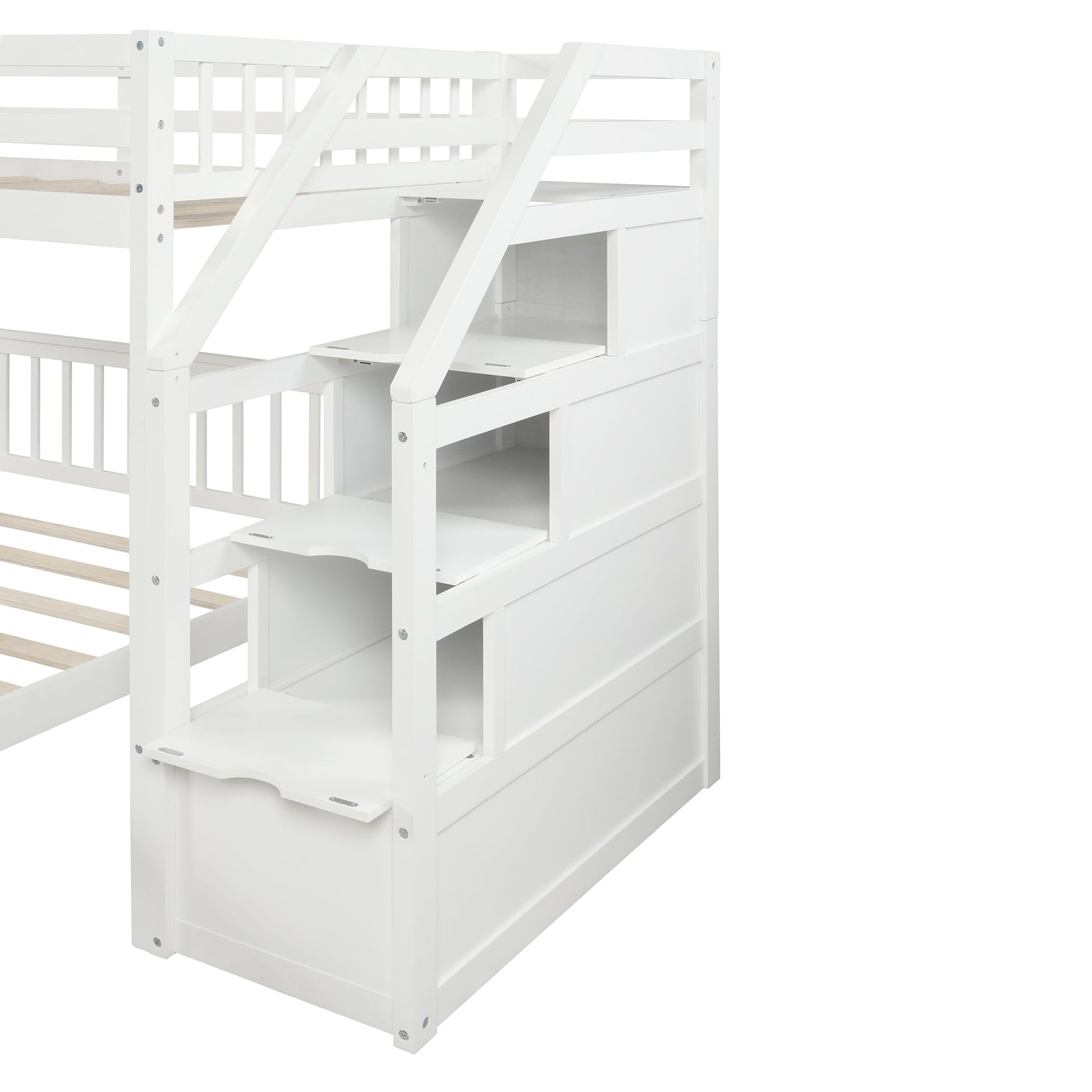 Twin over Full Loft Bed with Staircase,White - Korvel