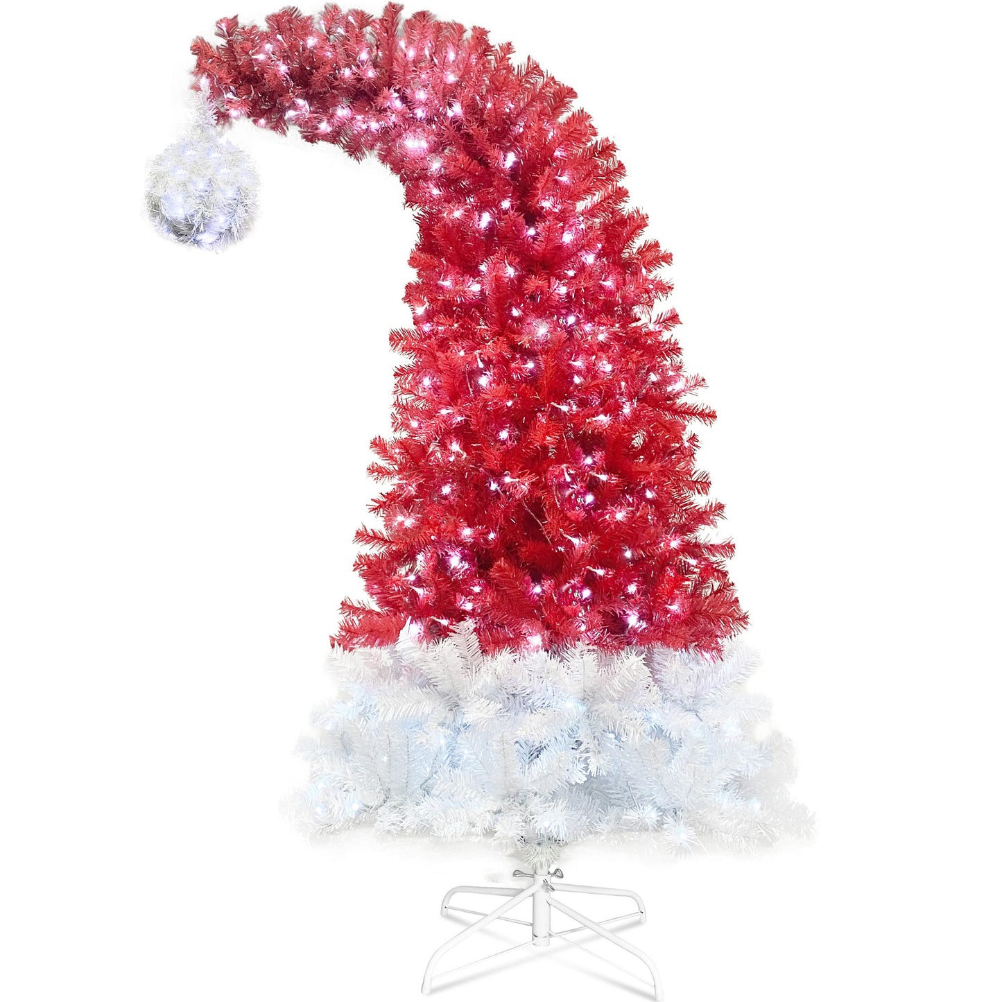6FT Curved Top Artificial Fir Christmas Tree with LED Lights