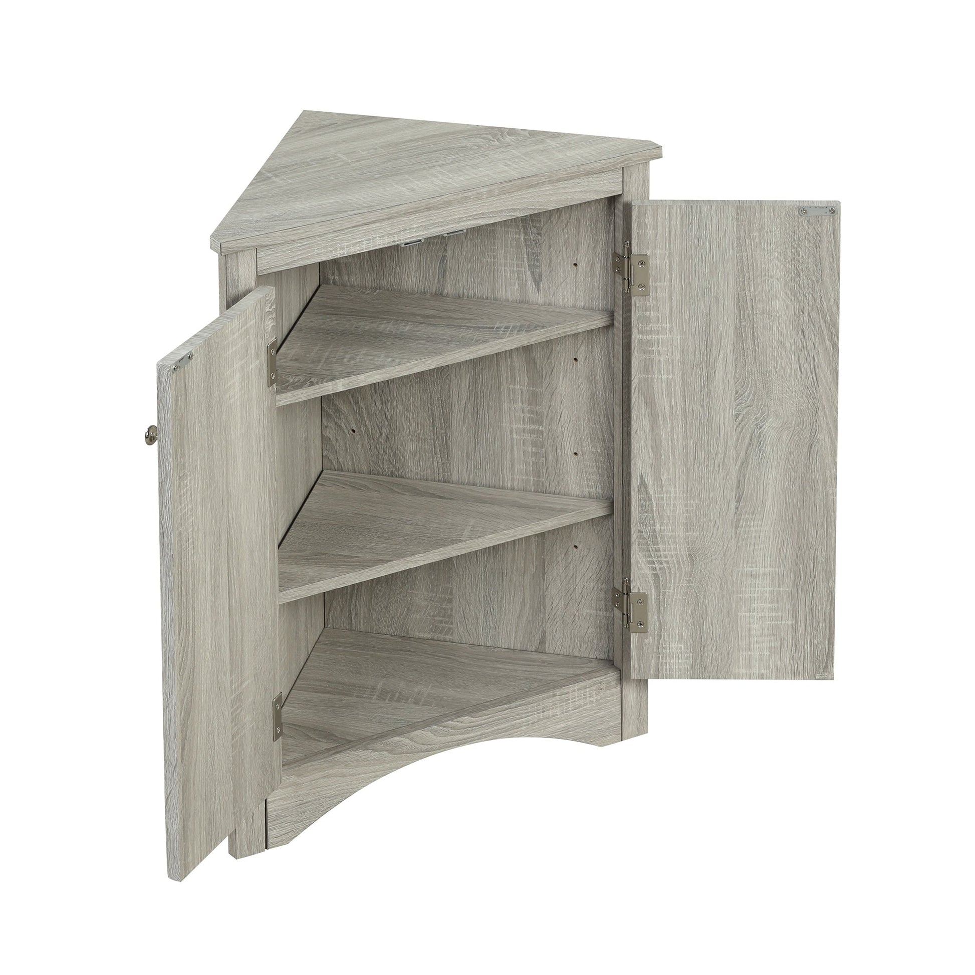 Oak Triangle Bathroom Storage Cabinet with Adjustable Shelves, Freestanding Floor Cabinet for Home Kitchen - Korvel