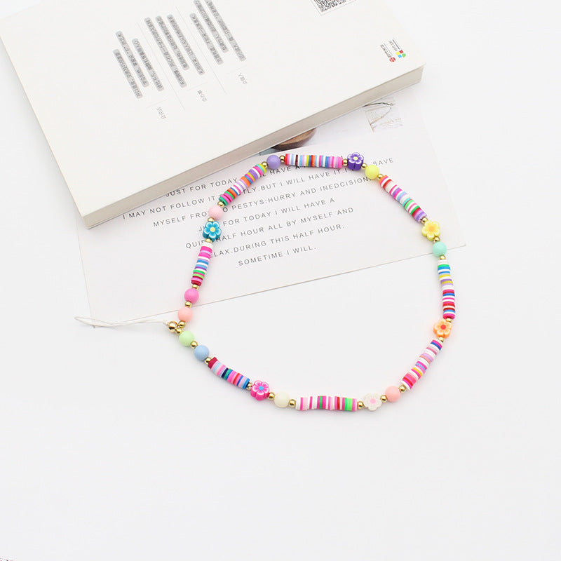 New Mixed Color Soft Pottery Pearl Mixed String Bohemian Simple Style Anti-Drop Function Mobile Phone Chain - Korvel