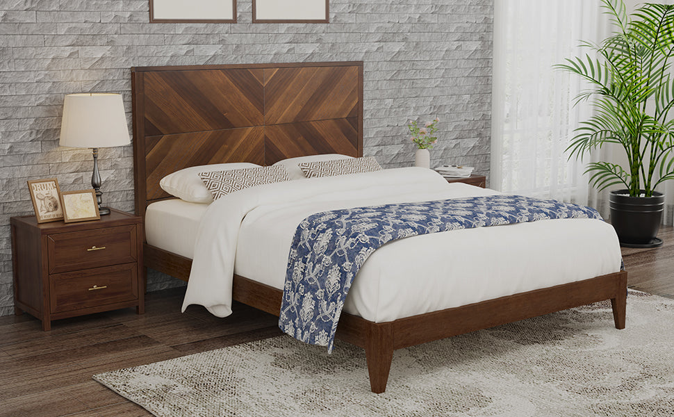 Mid-Century Modern Platform Bed - Walnut Finish, Full Size