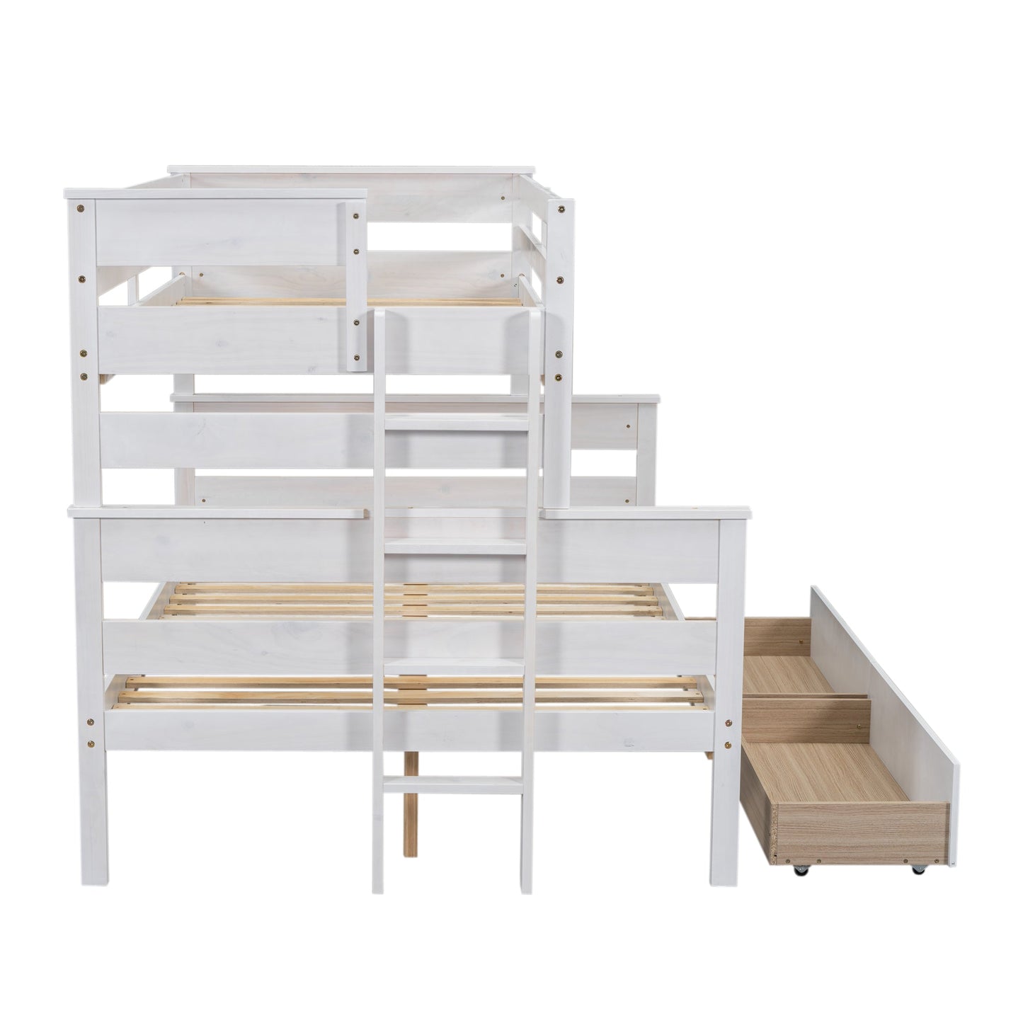 Wood Twin over Full Bunk Bed with 2 Drawers  White - Korvel