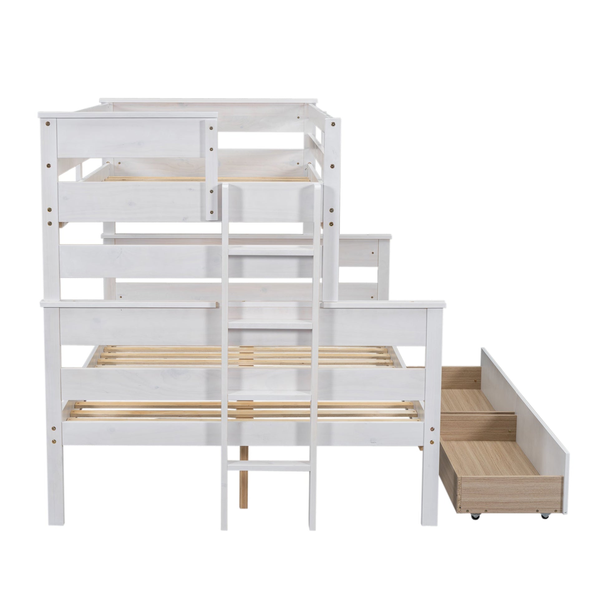 Wood Twin over Full Bunk Bed with 2 Drawers  White - Korvel