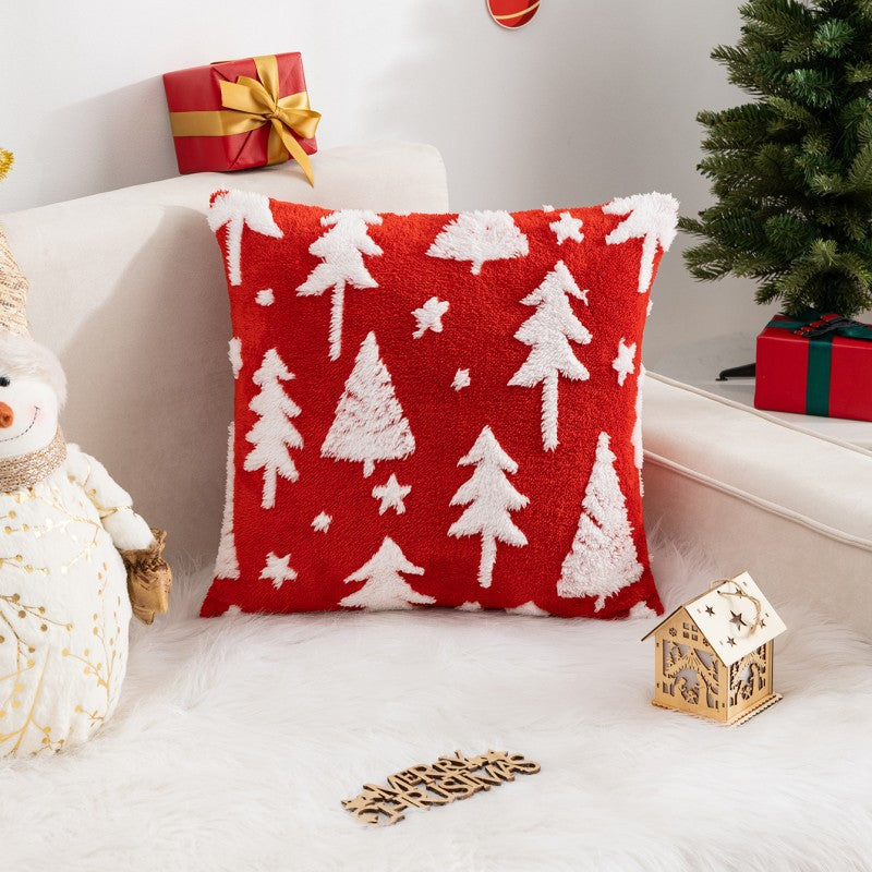 Christmas Pillow Cover (Excluding Pillow Core) Snowflake Velvet Jacquard Christmas Tree Elk Festival Decoration - Korvel