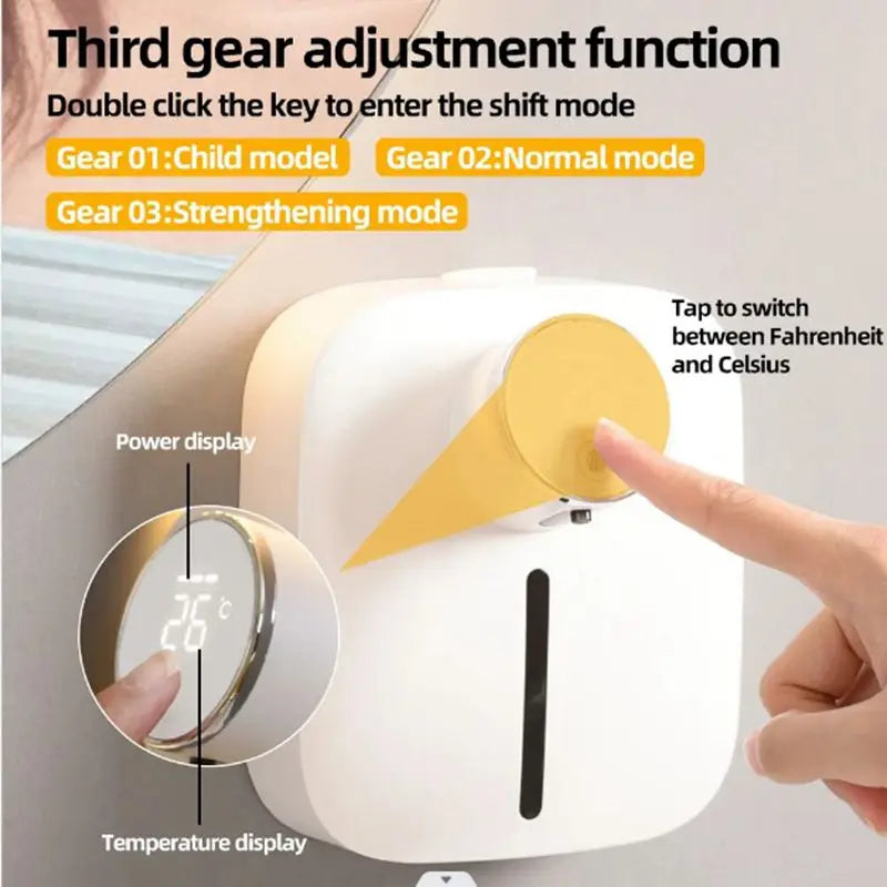 Wall-mounted Automatic Soap Dispenser Multifunctional Infrared Sensor LED Digital Display Touchless Foam USB Rechargeable - Korvel