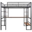 Full Size Loft Metal&MDF Bed with Long Desk and Shelves Black - Korvel