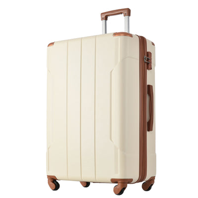 Hardshell Luggage Sets 3 Pcs Spinner Suitcase with TSA Lock Lightweight 20''24''28'' Brown white + ABS - Korvel