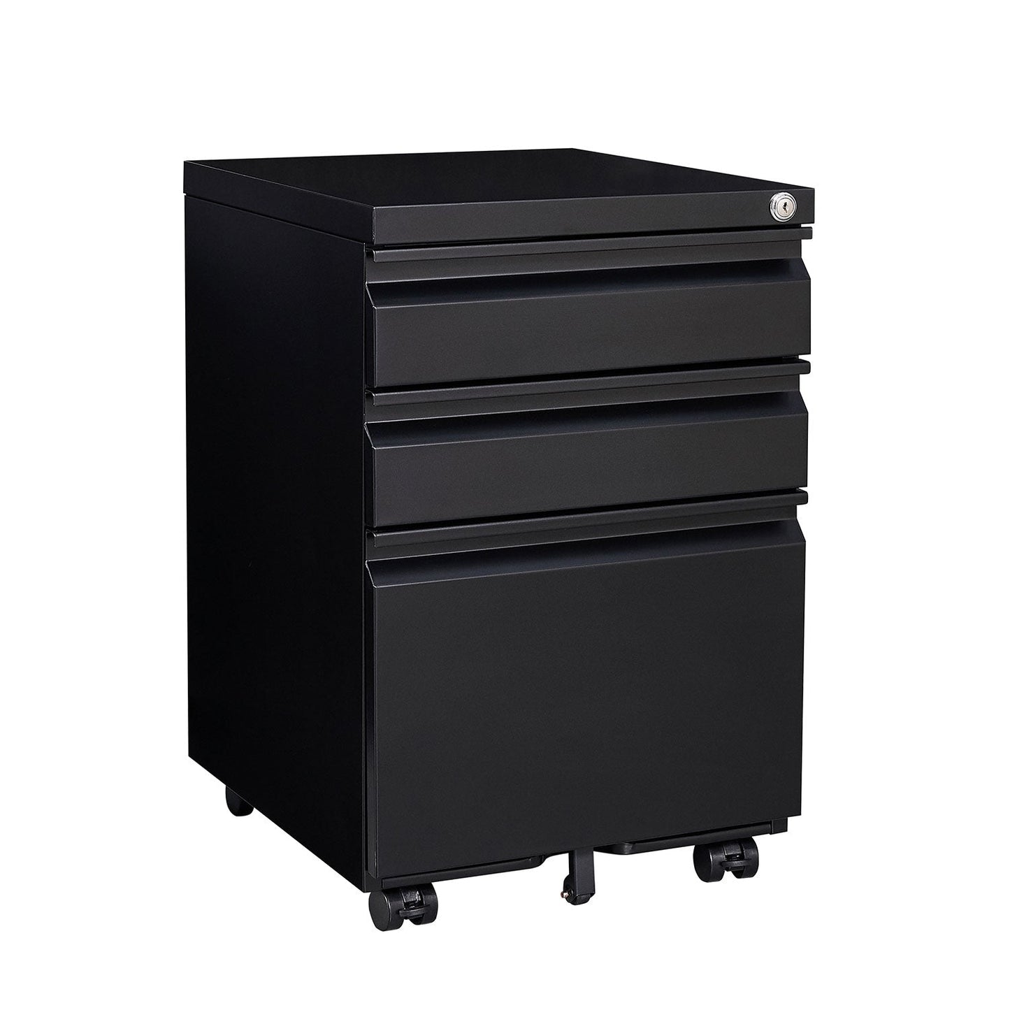 Locked three drawer storage mobile metal filing cabinet with pre installed wheels under the desk filing cabinet - Korvel
