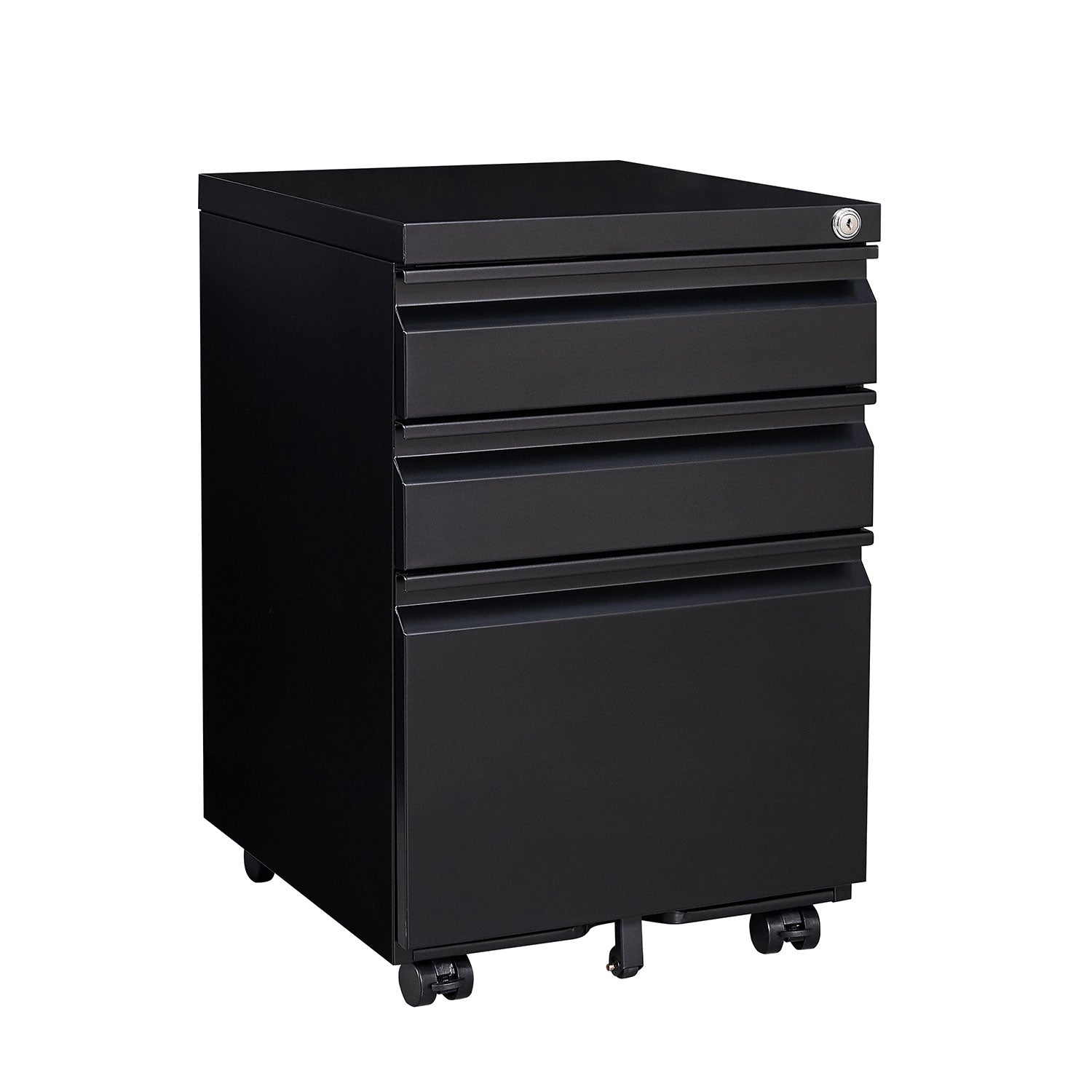 Locked three drawer storage mobile metal filing cabinet with pre installed wheels under the desk filing cabinet - Korvel
