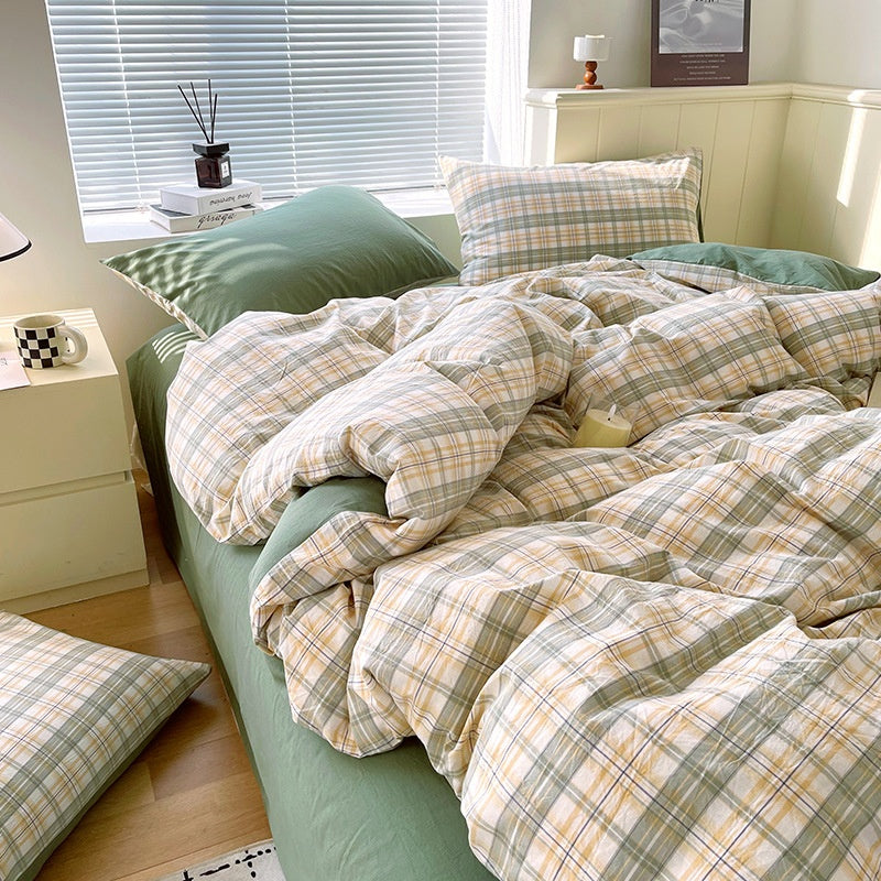 Cotton Dyed Washed Cotton Bedding Set Pure Cotton A Class Flat Sheet Quilt Cover Fitted Sheet Quilt Cover Three-Piece Set Striped - Korvel
