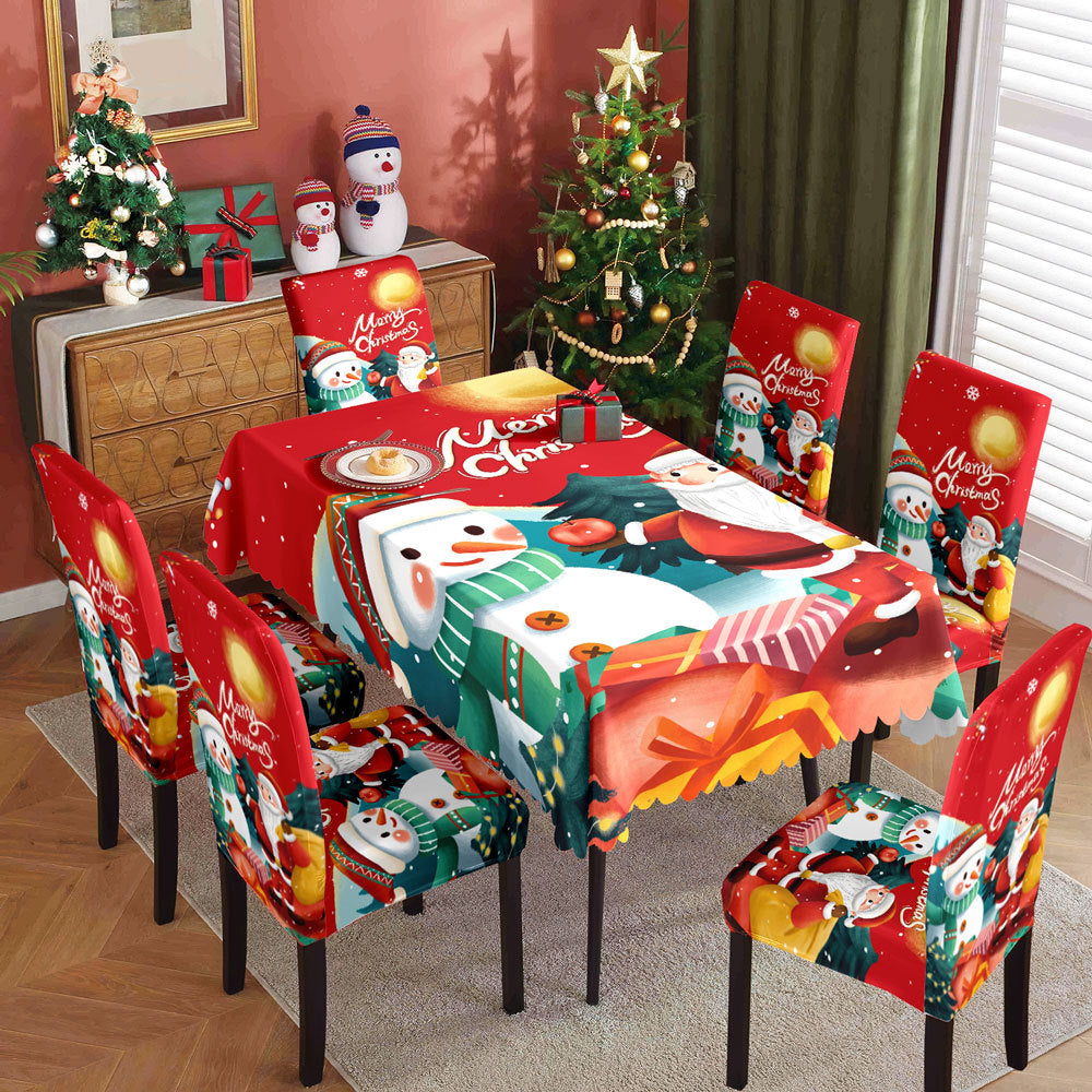 Christmas Waterproof Printed Tablecloth and Chair Cover Set