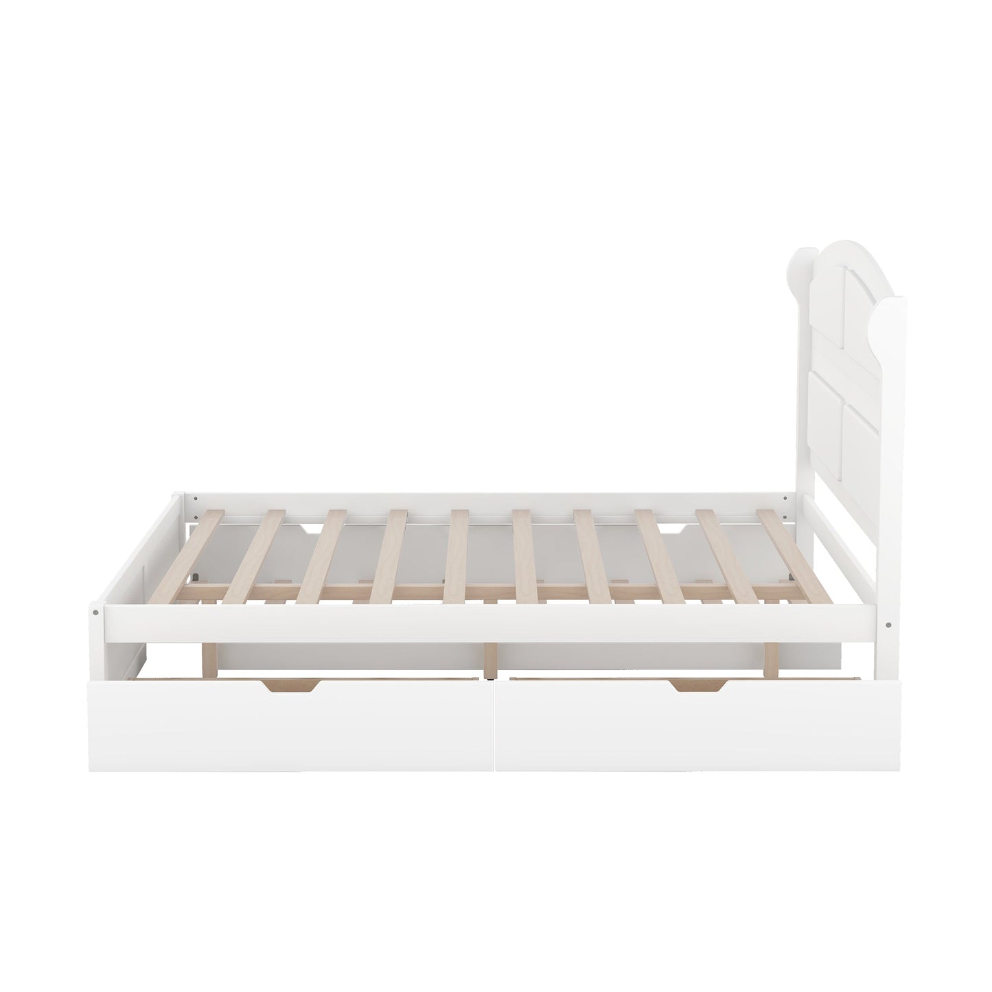Lit plateforme queen en bois blanc élégant avec lit gigogne