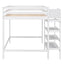 Full Size Loft Bed with Storage Staircase and Clothes Hanger - White