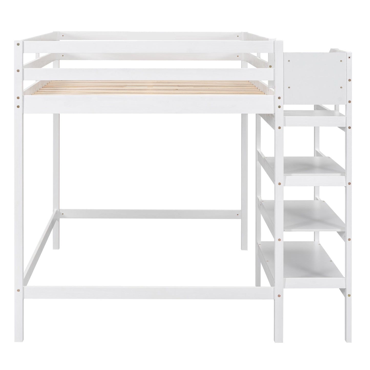 Full Size Loft Bed with Storage Staircase and Clothes Hanger - White