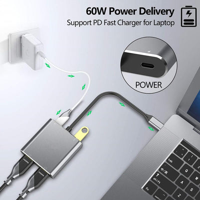 Type-C hub to dual HDMI PD USB3.0 hub for mobile phones, laptops, and multi port docking stations - Korvel