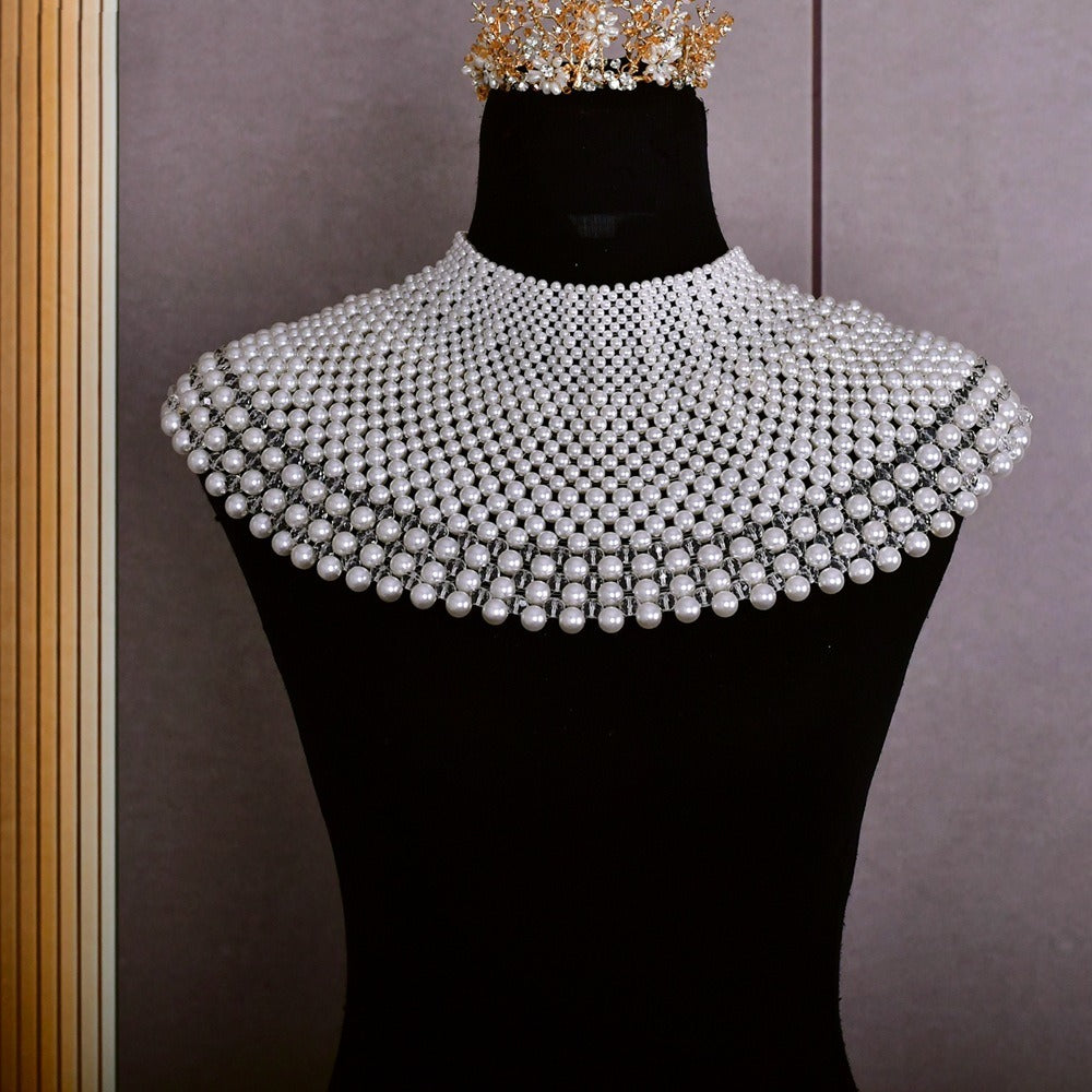Bridal Shoulder Necklace Fashion Body Chain Pearls Beaded Women Layered Choker Wedding Accessories - Korvel