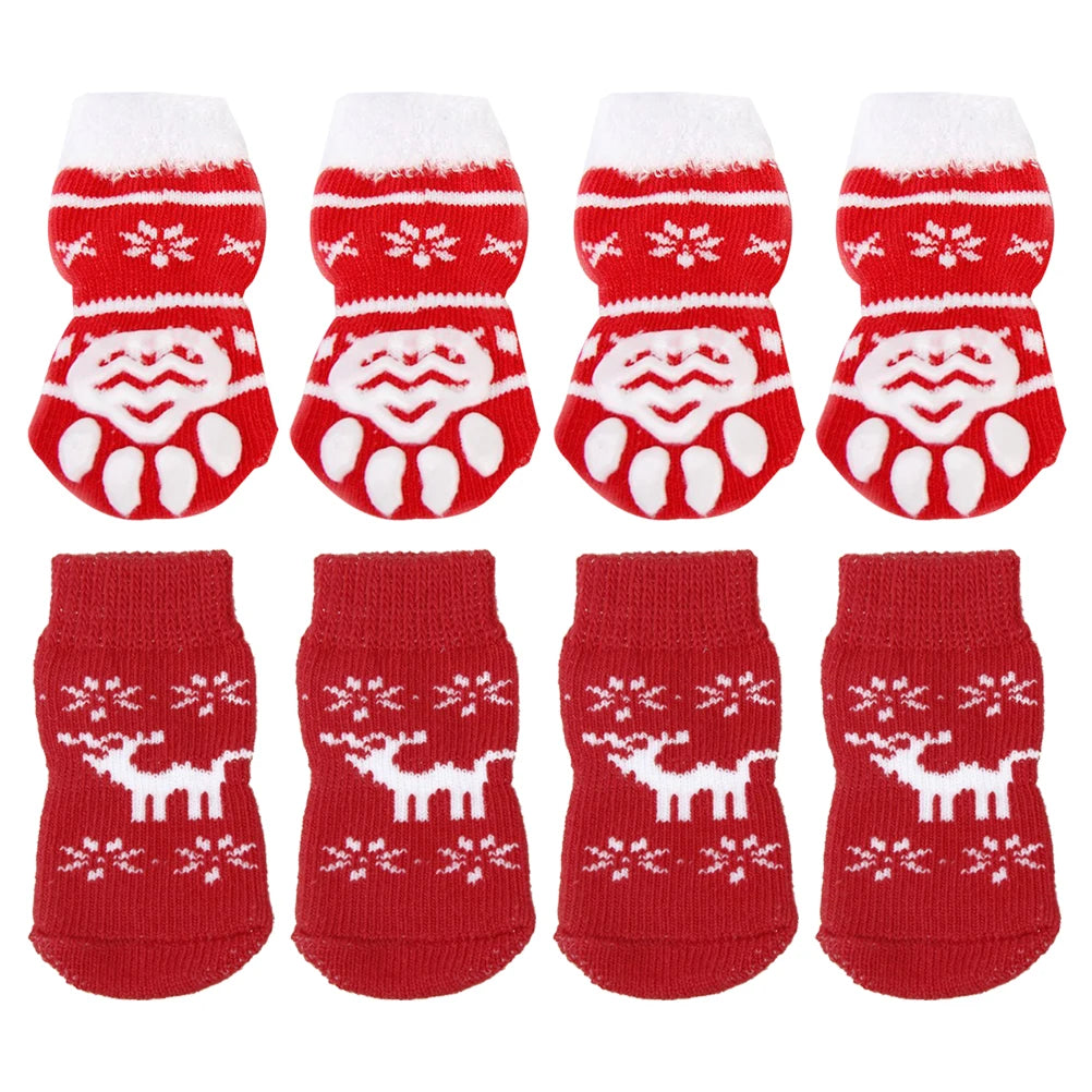 8pcs Pet Warm Cotton Socks Soft Anti Slip Claw Pattern Protect Feet Cold Snow Christmas Dog Cat Stockings Gifts - Korvel