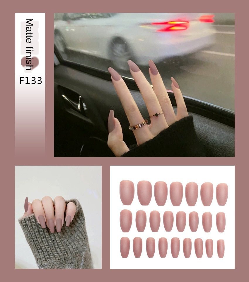 Premium Stiletto Press-On Nails with Glue - 24 Pieces