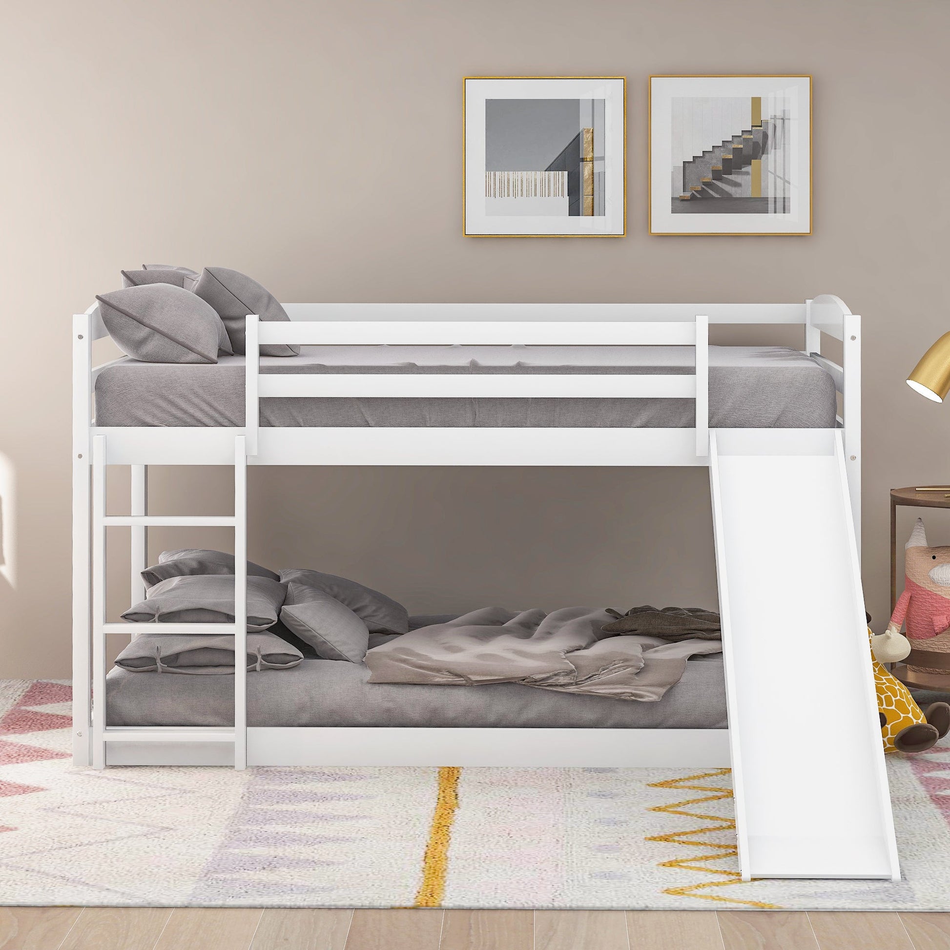 Twin over Twin Bunk Bed with Convertible Slide and Ladder   White - Korvel