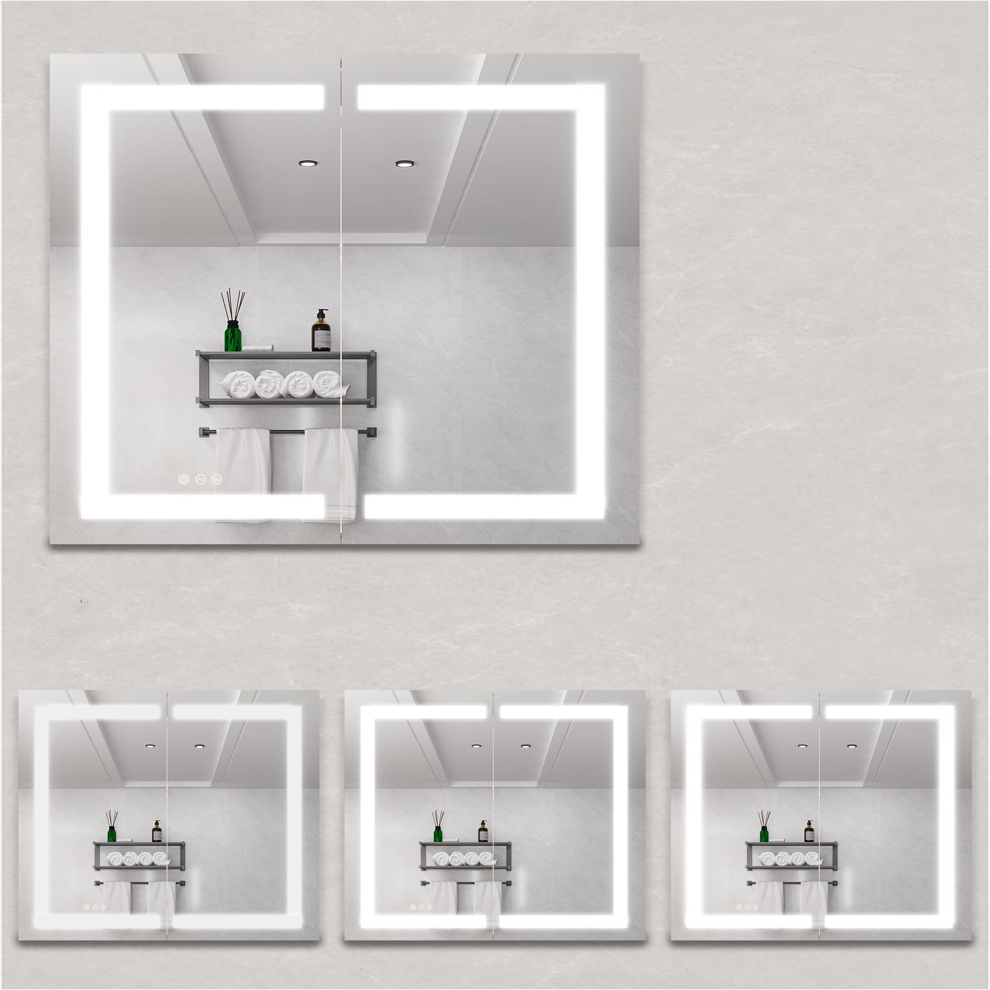 36 x 30 inch Medicine Cabinet with LED Vanity Mirror Anti-Fog  Recessed or Surface Mount Waterproof DimmableAluminum 3000K~6000K Lighted Double Door Bathroom Cabinet with Touch Switch - Korvel