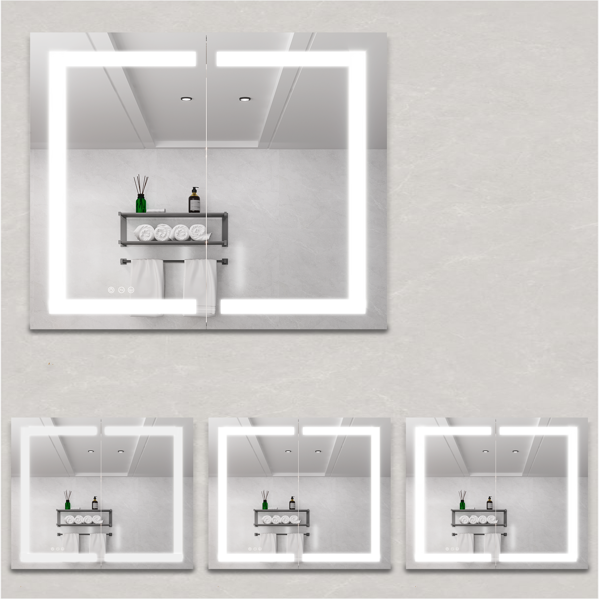 36 x 30 inch Medicine Cabinet with LED Vanity Mirror Anti-Fog  Recessed or Surface Mount Waterproof DimmableAluminum 3000K~6000K Lighted Double Door Bathroom Cabinet with Touch Switch - Korvel