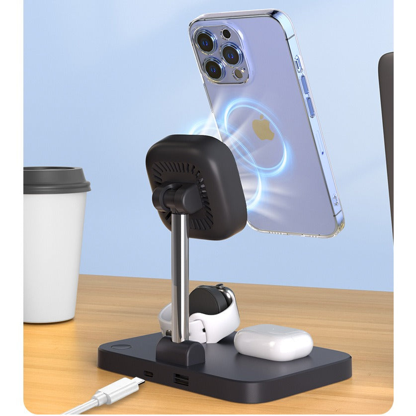Three in one magnetic wireless charger stand with cooling fan suitable for wireless charging of iPhone earphones and watches - Korvel
