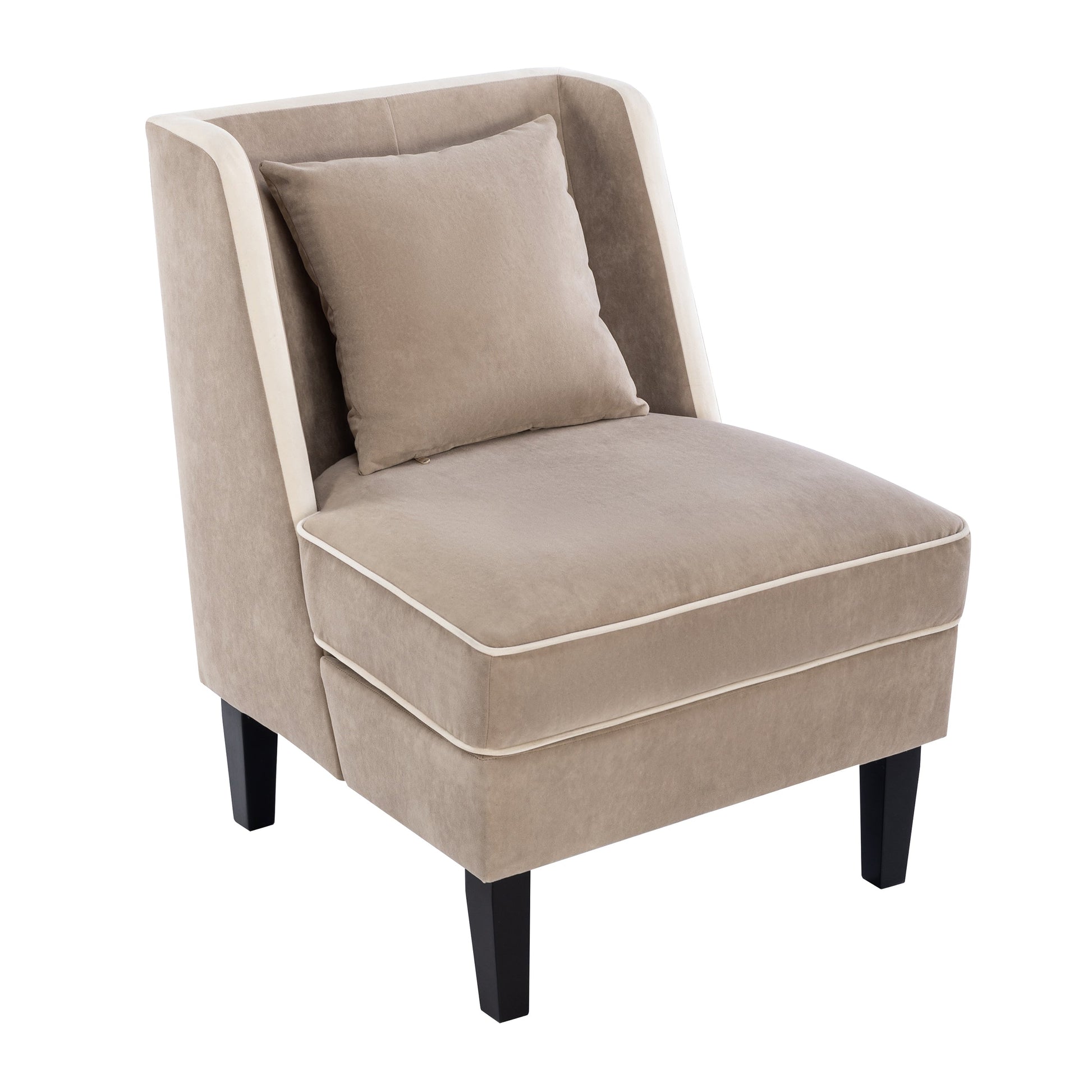 Velvet Upholstered Accent Chair with Cream Piping, Tan and Cream - Korvel