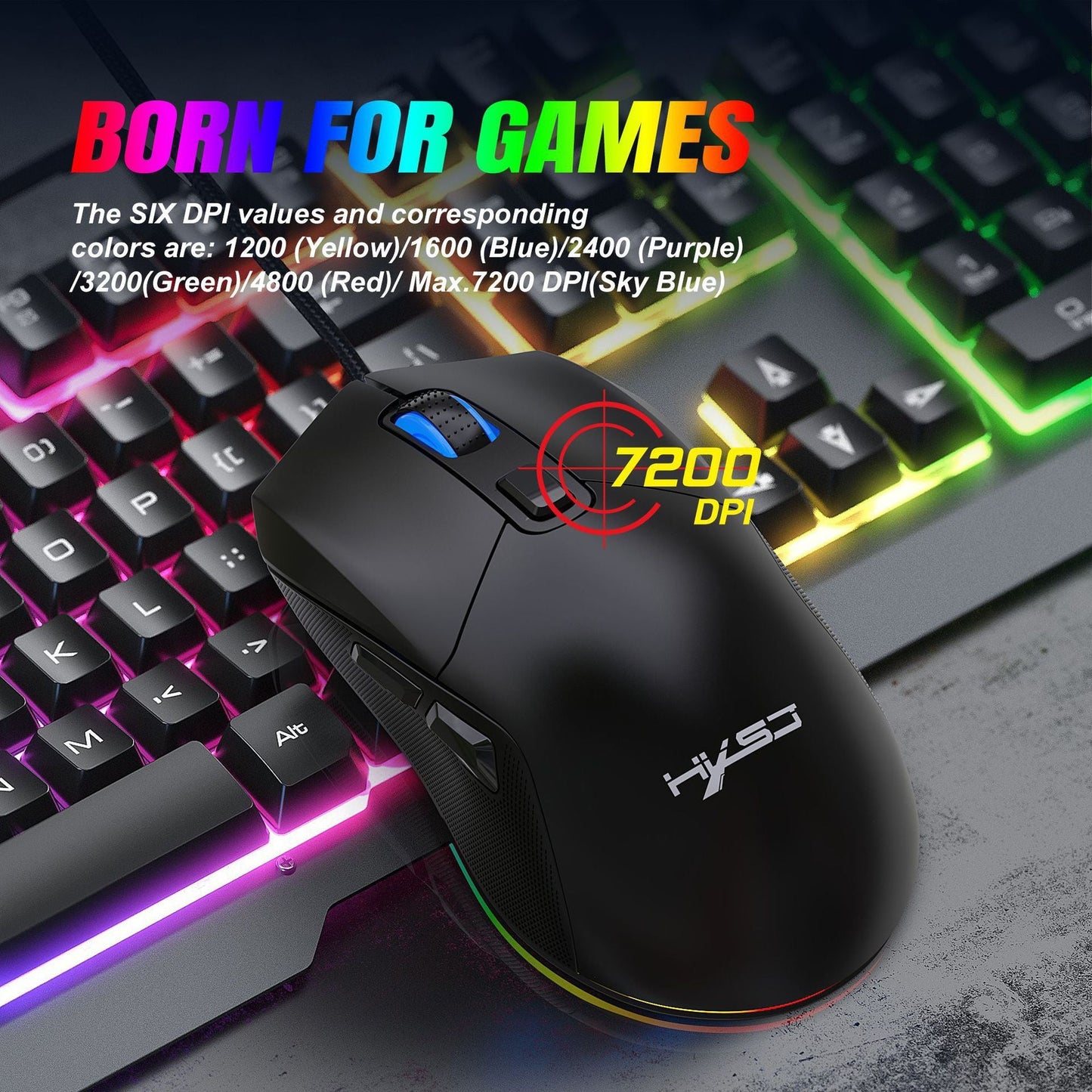 Wired mouse RGB backlight 7200dpi hole gaming mouse interchangeable back cover lightweight - Korvel