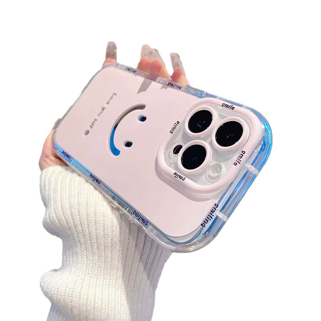 Mirror cream case suitable for Apple 16 Promax phone case with painted smiling face on iPhone 14/13 - Korvel